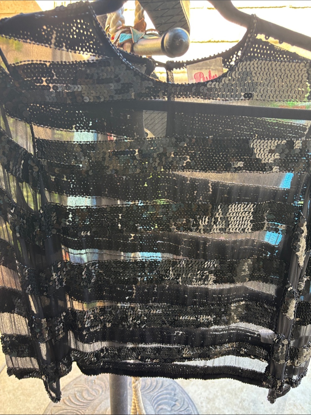 Parker Black Sequin Striped Sheer Top